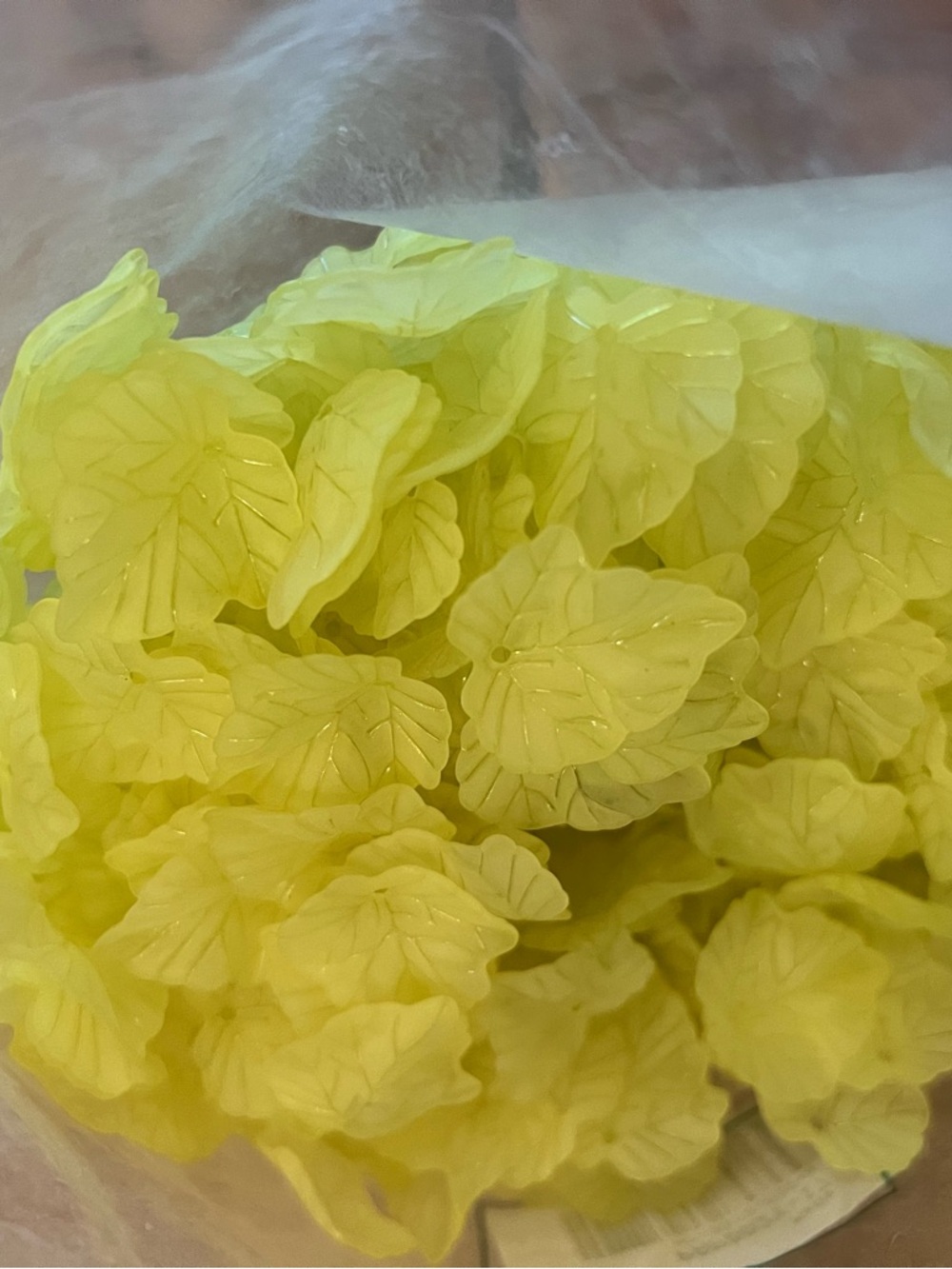 Leaf charm bead pendant yellow acrylic